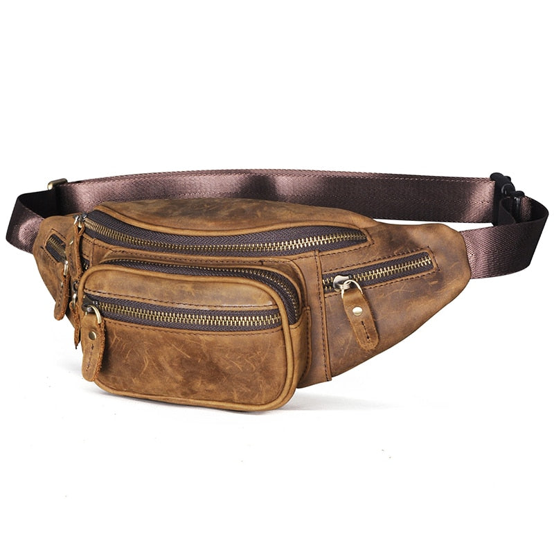 Ceinture Sacoche Banane Cuir Vintage Multipoche