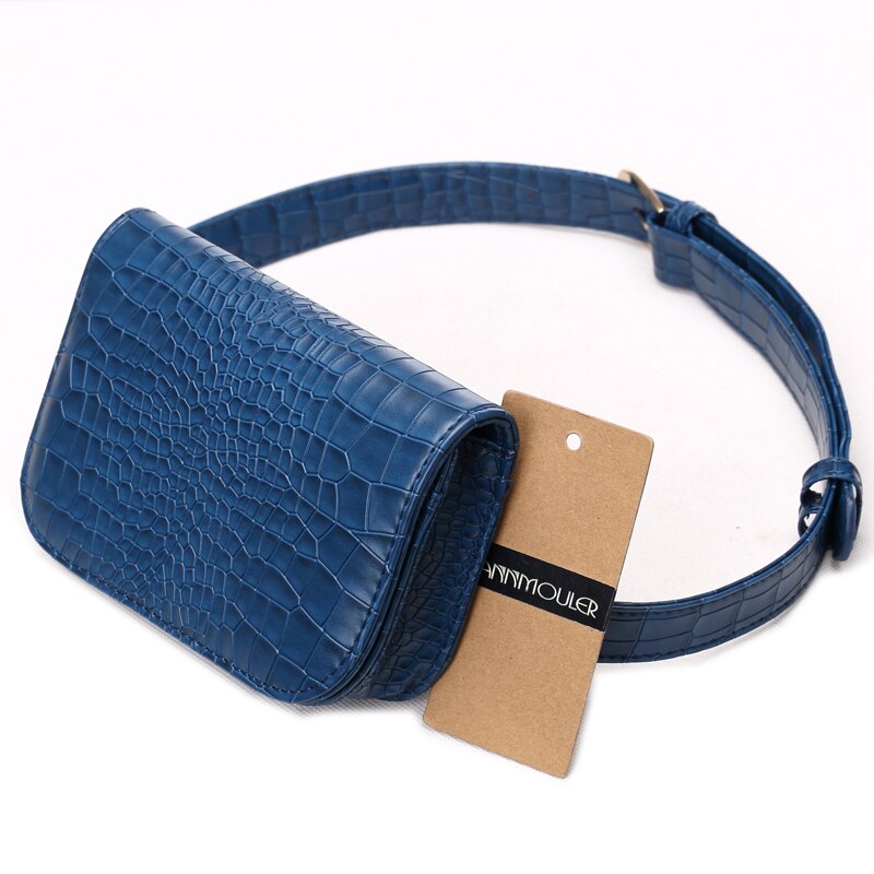 Sac Banane Élégant Cuir Crocodile Bleu