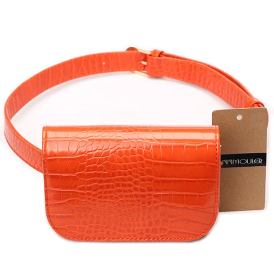 Sac Banane Élégant Cuir Crocodile Bleu