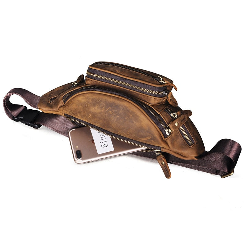 Ceinture Sacoche Banane Cuir Vintage Multipoche