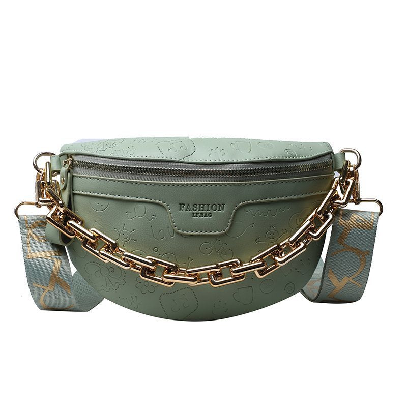 Sac Banane Chic Blanc Chaîne Dorée