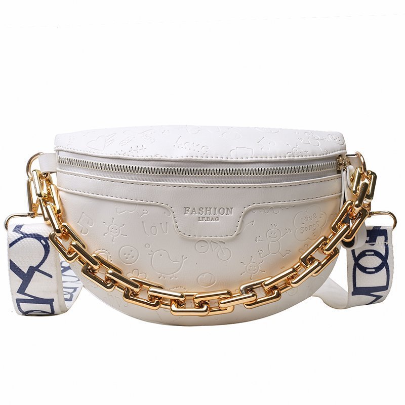 Sac Banane Chic Blanc Chaîne Dorée
