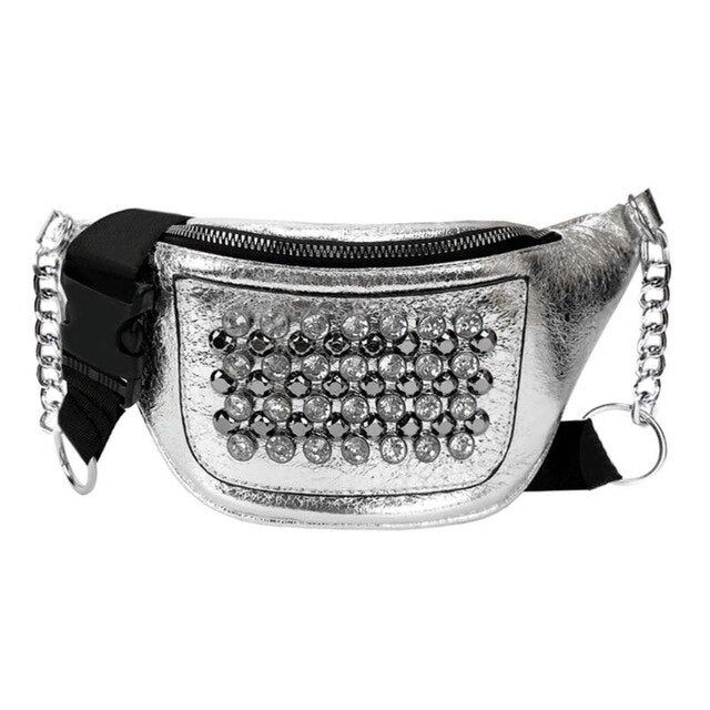 Sac Banane Argenté Clouté Tendance Urbaine