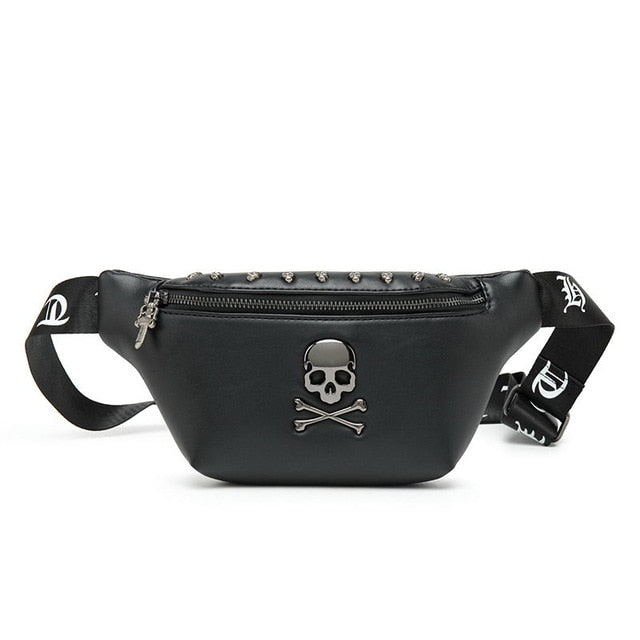 Sac Banane Noir Crâne Punk Urbain