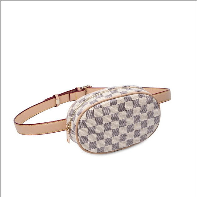 Sac Banane Élégant Motif Damier Brun