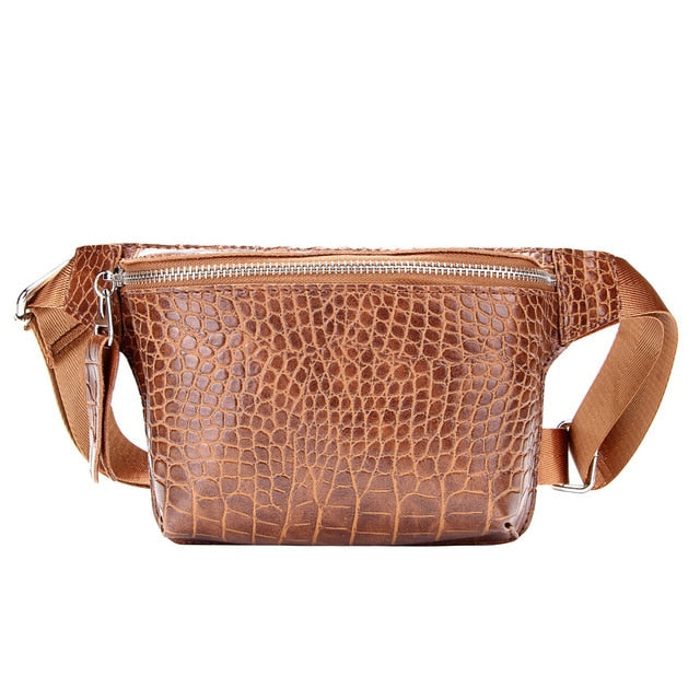 Sac Banane Élégant Cuir Noir Crocodile