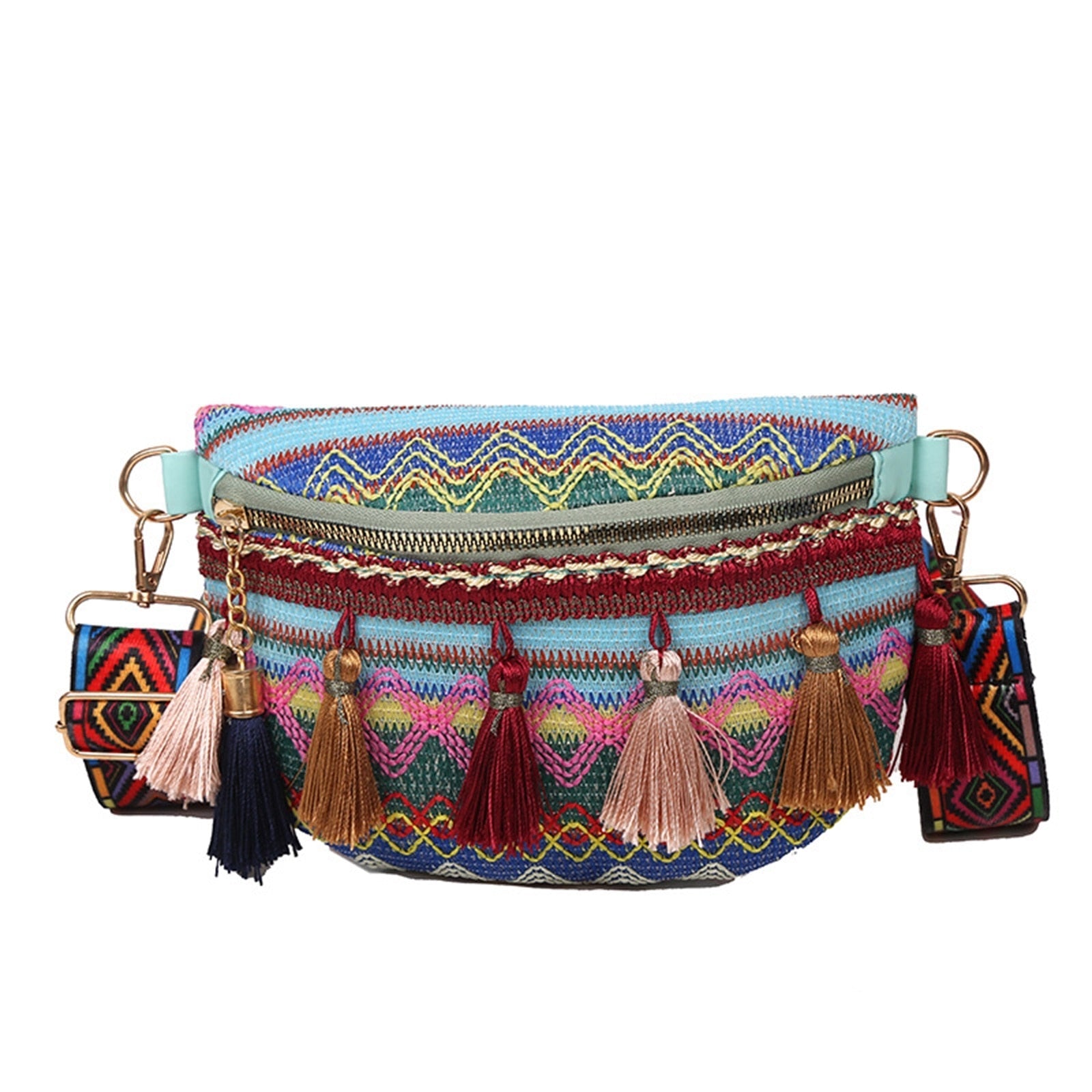 Sac Banane Bohème Chic Pompons Multicolores