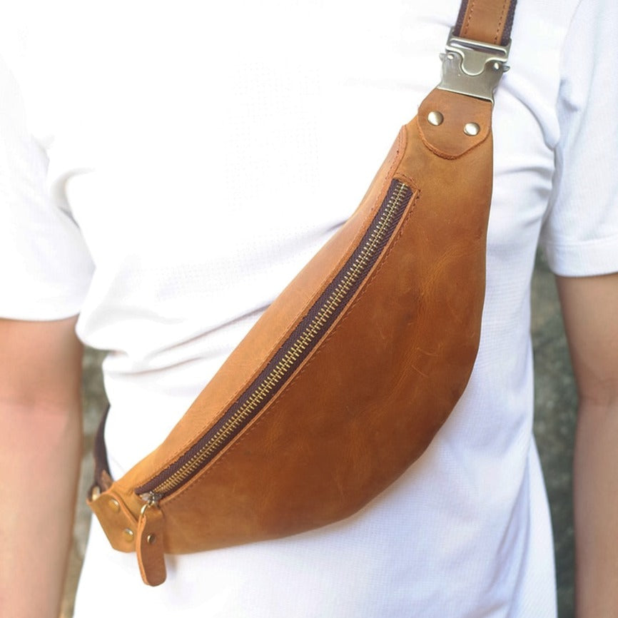 Sac Banane Cuir Marron Élégant Urbain
