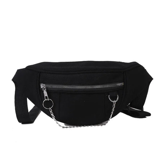 Sac Banane Urbain Noir Chainette Tendance