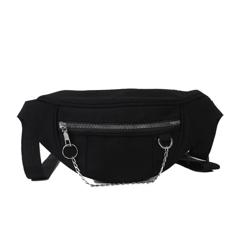 Sac Banane Urbain Noir Chainette Tendance