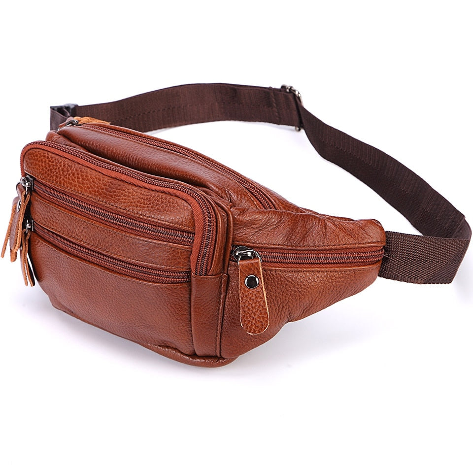 Sac Banane Cuir Marron Multi-Poches Unisexe