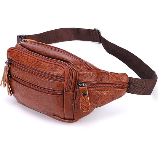 Sac Banane Cuir Marron Multi-Poches Unisexe