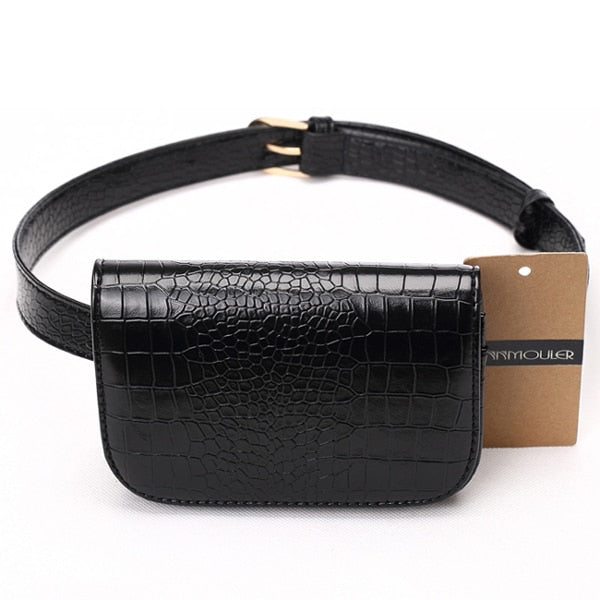 Sac Banane Élégant Cuir Crocodile Bleu