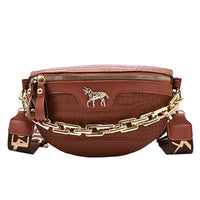 Ceinture Élégante Cuir Marron Chaîne Dorée