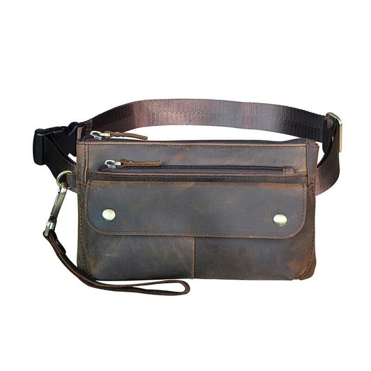 Sac Banane Cuir Vintage Multi-Poches Unisexe
