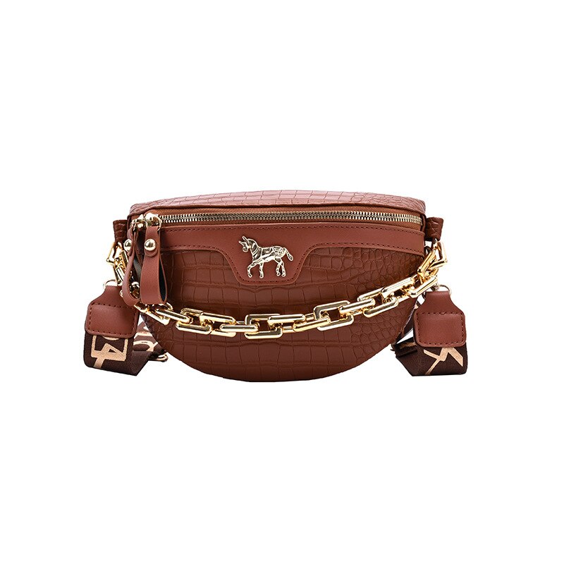 Ceinture Élégante Cuir Marron Chaîne Dorée