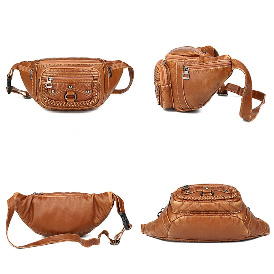 Sacoche Banane Cuir Tressé Vintage