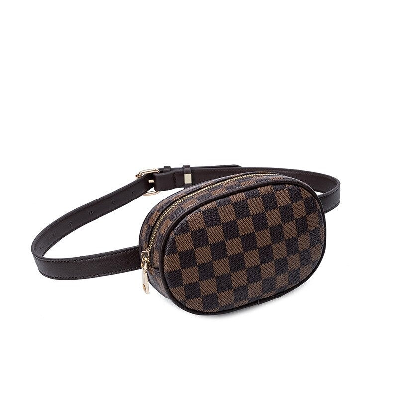 Sac Banane Élégant Motif Damier Brun