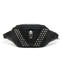 Sac Banane Cuir Noir Tête de Mort Rivets - Banane Avenue ™