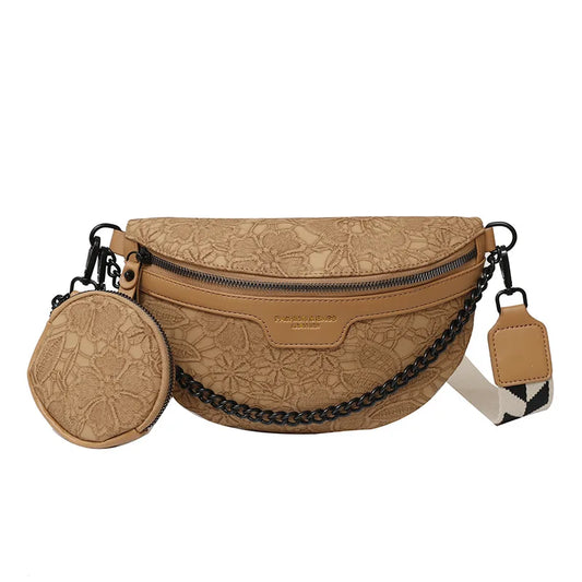 Sac Banane Cuir Floral Élégant avec Chaîne
