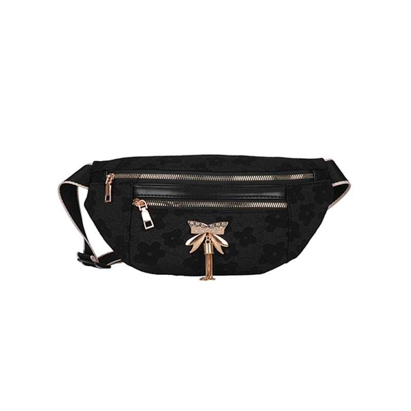 Sac Banane Élégant Noir Motif Floral
