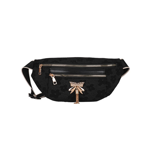 Sac Banane Élégant Noir Motif Floral
