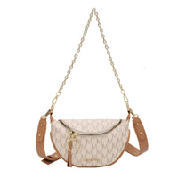 Sac Banane Élégant Monogramme Beige Chaîne Dorée - modèle Marron - Banane Avenue ™