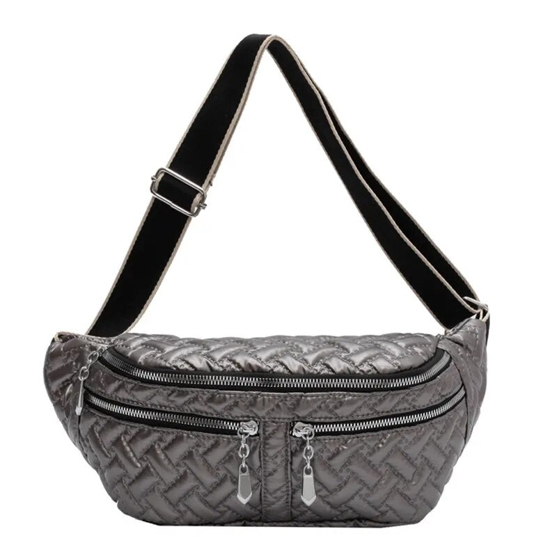 Sac Banane Matelassé Élégant Gris Urbain