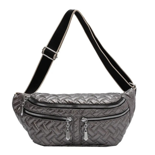Sac Banane Matelassé Élégant Gris Urbain