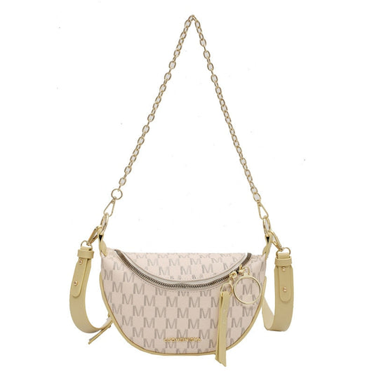 Sac Banane Élégant Monogramme Beige Chaîne Dorée