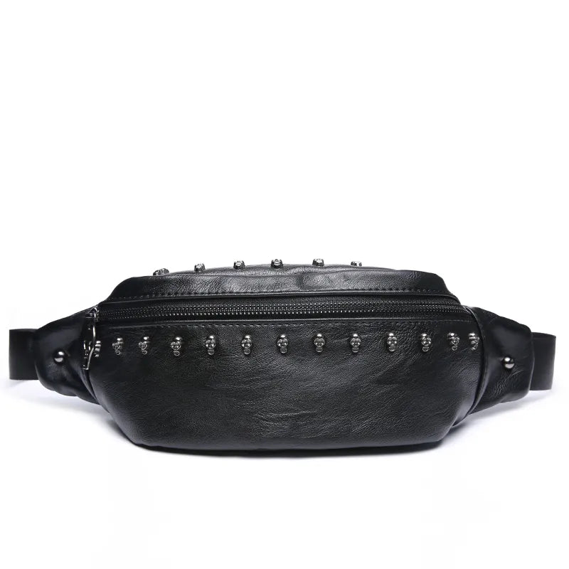 Ceinture Banane Cuir Noir Cloutée Tendance