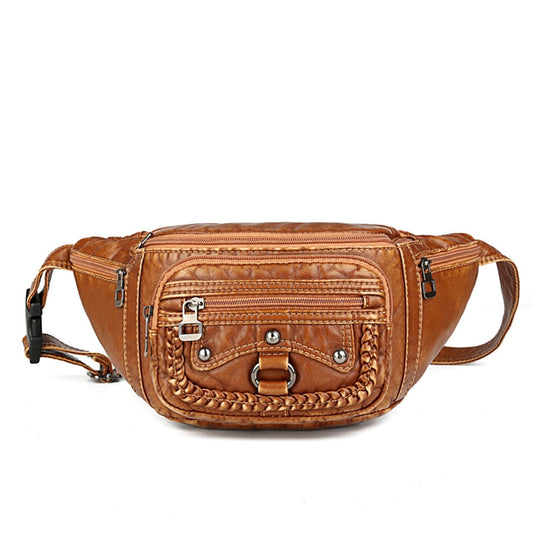 Sacoche banane cuir vintage tressée