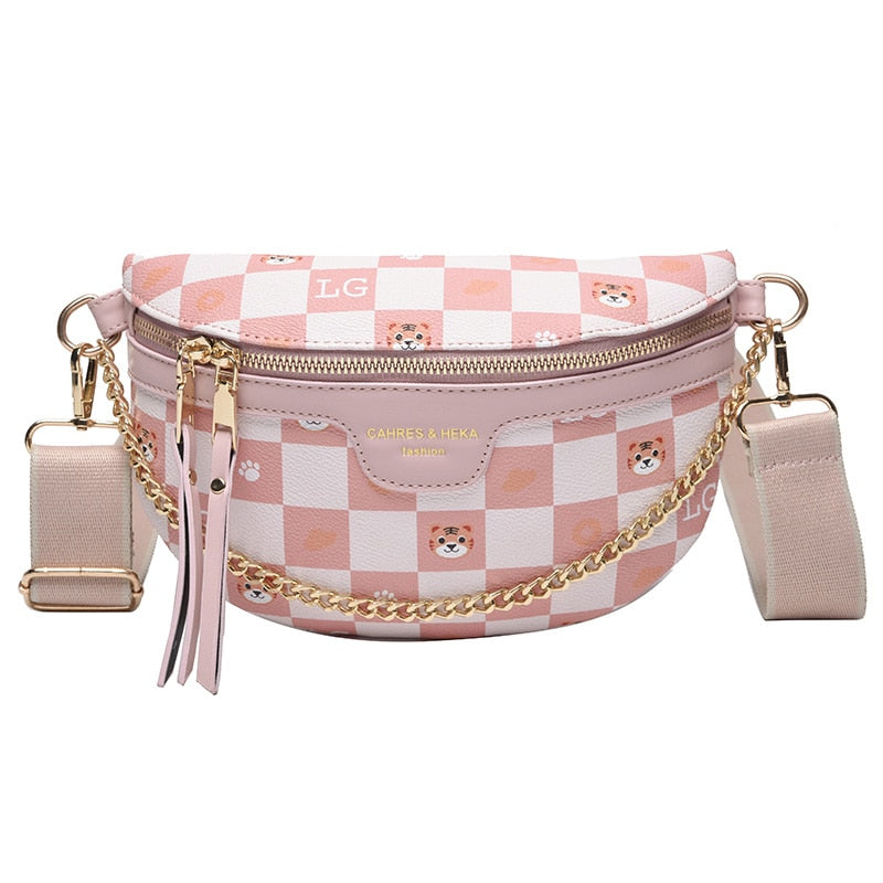 Sac Banane Élégant Damier Imprimé Félin
