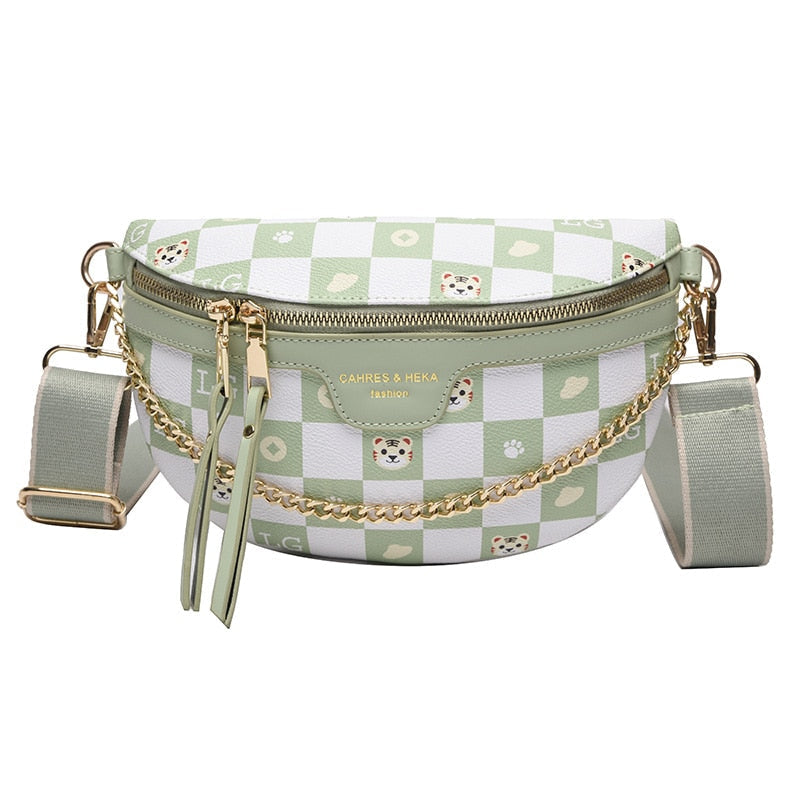 Sac Banane Élégant Damier Imprimé Félin