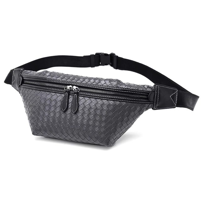 Sac Banane Tressé Urbain Élégant Noir