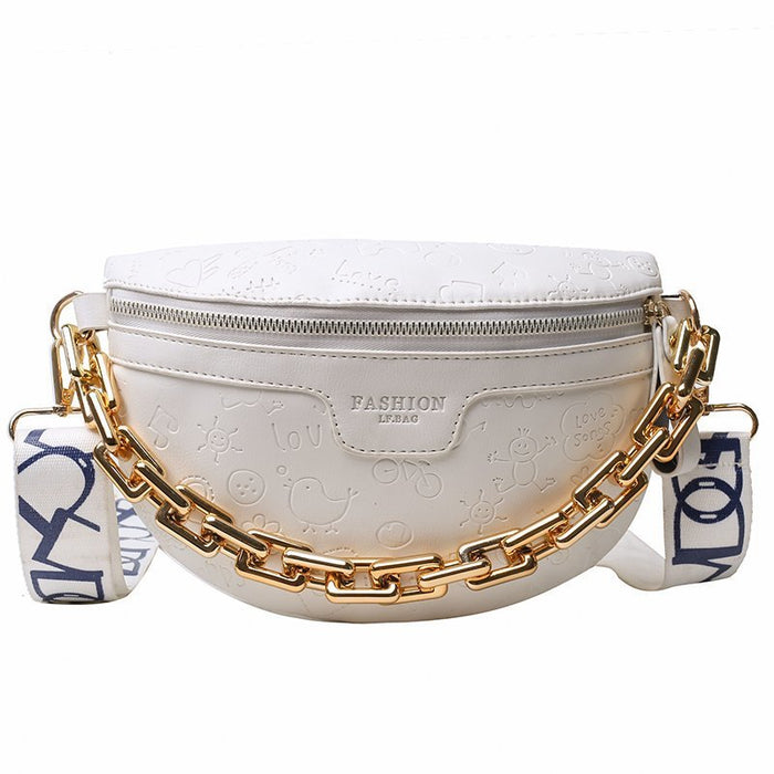 Sac Banane Chic Blanc Chaîne Dorée