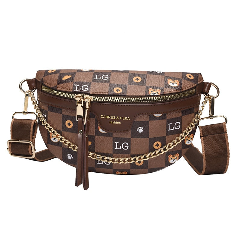 Sac Banane Élégant Damier Imprimé Félin