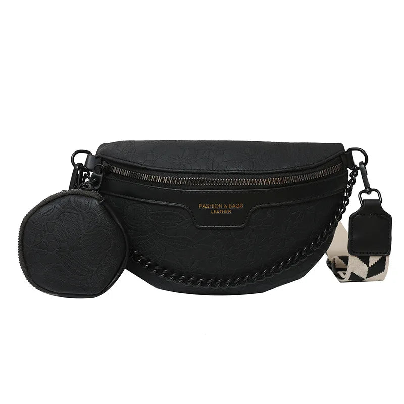 Sac Banane Rond Noir En Simili Cuir PU - Style Coréen Mignon, Unisexe, Réglable, Neuf Sans étiquette