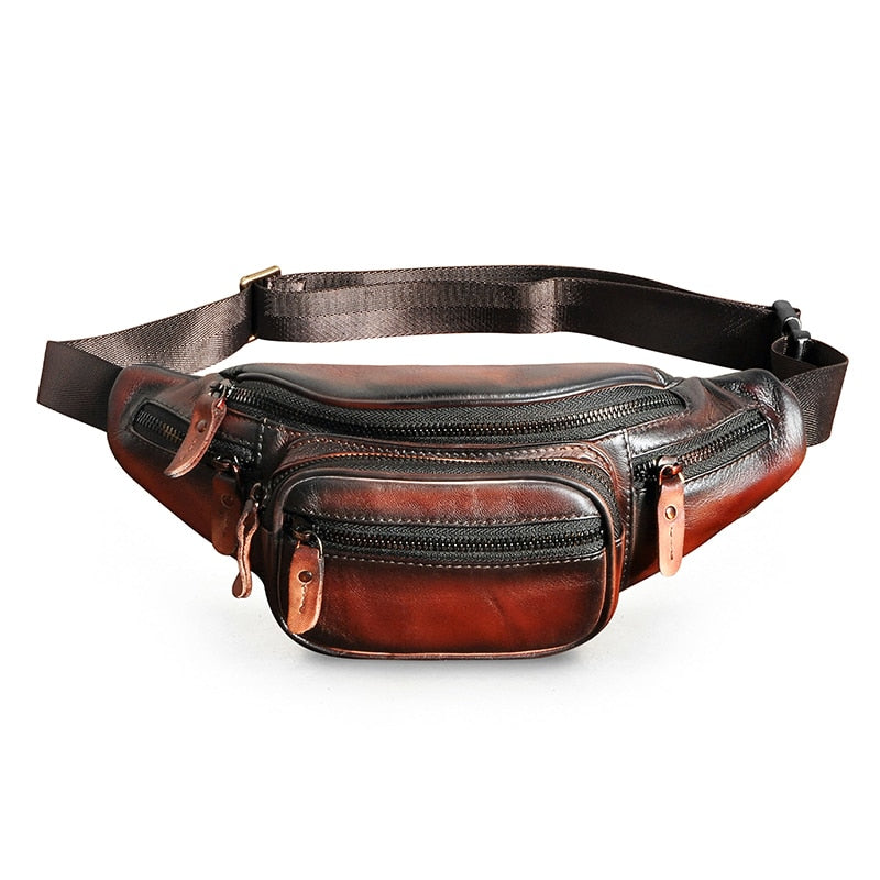 Ceinture Sacoche Banane Cuir Vintage Multipoche