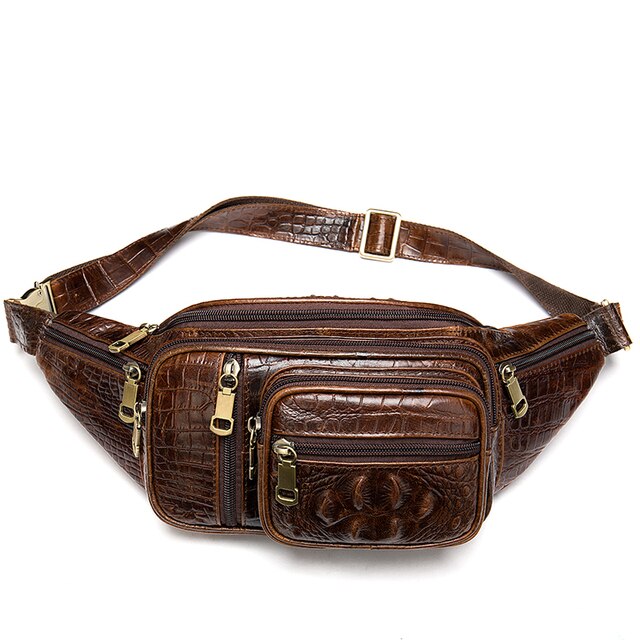 Sac Banane Élégant Cuir Marron Effet Croco