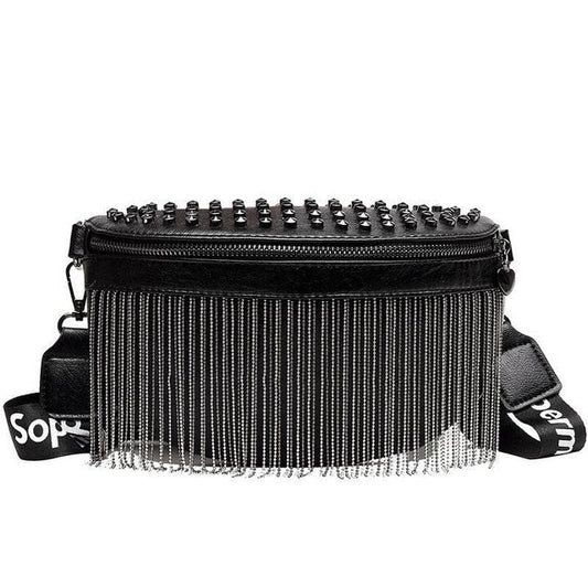 Sac Banane Noir Franges Clouté Tendance
