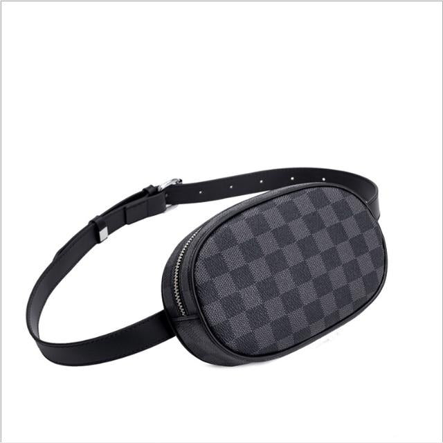 Sac Banane Élégant Motif Damier Brun