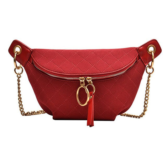 Sac Banane Élégance Matelassé Rouge Chaîne