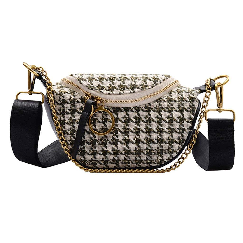 Sac Banane Chic Maille Tissée Orné Doré