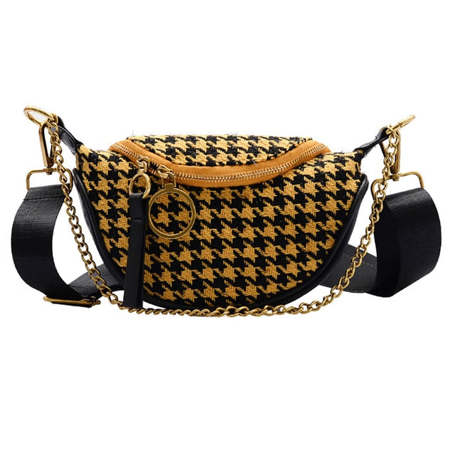 Sac Banane Chic Maille Tissée Orné Doré