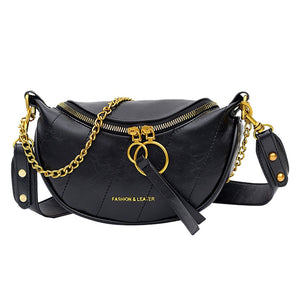 Sac Banane Cuir Noir Chaîne Dorée Tendance