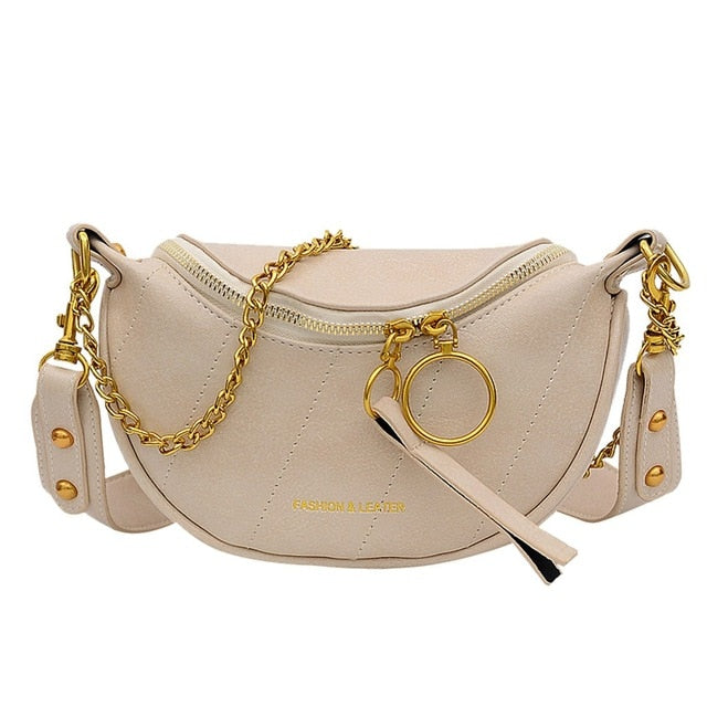 Sac Banane Cuir Noir Chaîne Dorée Tendance