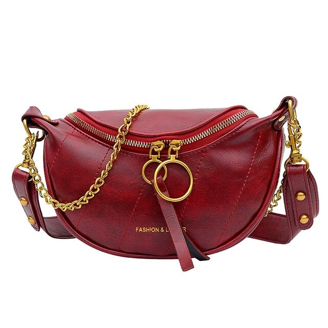 Sac Banane Cuir Noir Chaîne Dorée Tendance