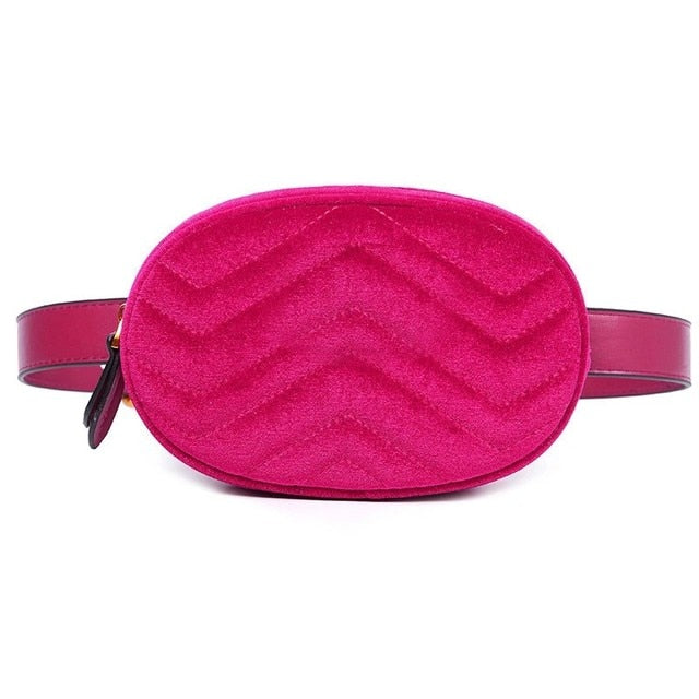 Sac Banane Velours Bleu Zigzag Chic