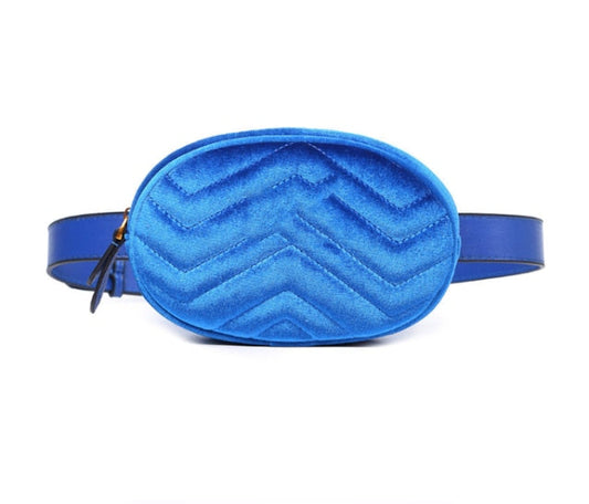 Sac Banane Velours Bleu Zigzag Chic